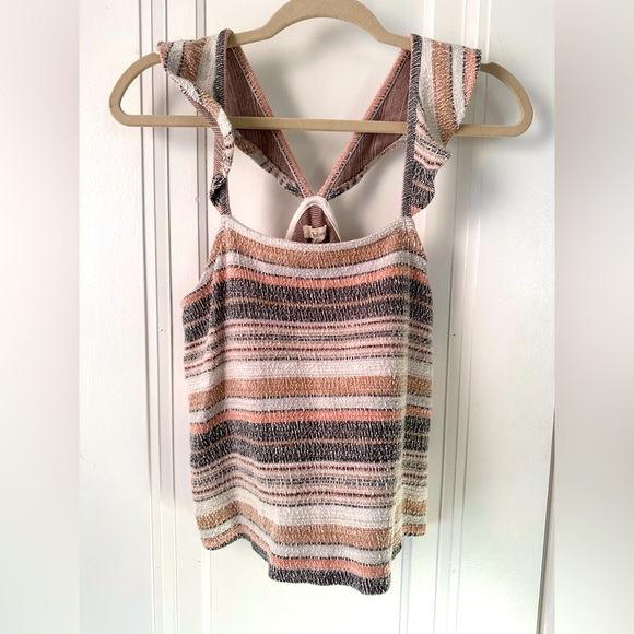 Madewell Texture Strip Ruffle Racerback Crop Tank - Picture 5 of 8
